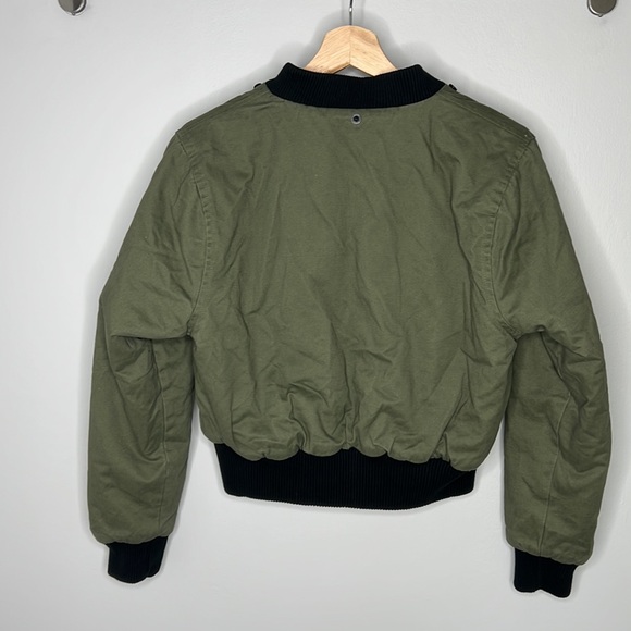 UNIF Trench Cropped Bomber Jacket Military in Olive Orange Black Women's size S - Picture 14 of 17